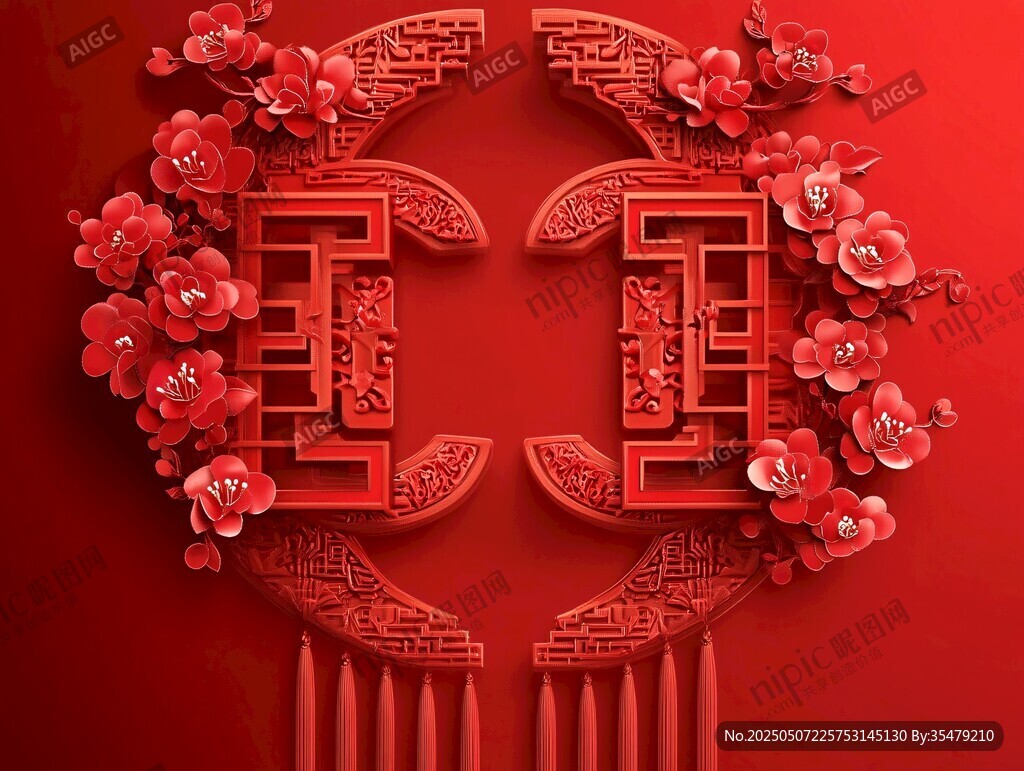 中式紅韻剪紙風(fēng)裝飾圖案
