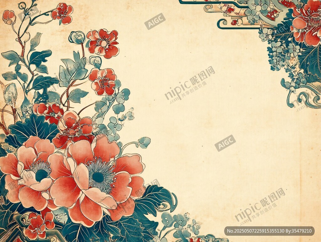 中式古典花卉邊框背景圖