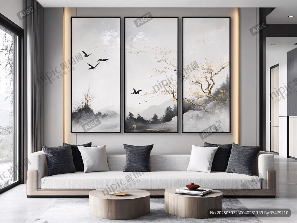 現(xiàn)代客廳的中式山水掛畫