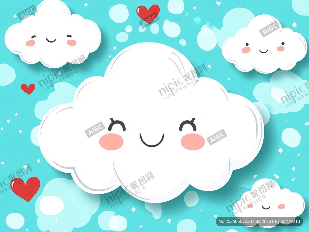 可愛云朵愛心背景插畫