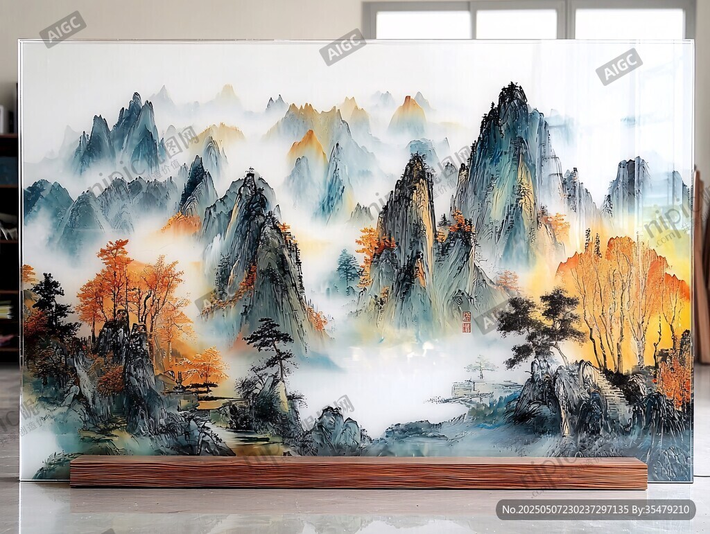 中式山水屏風(fēng)畫意境悠遠(yuǎn)