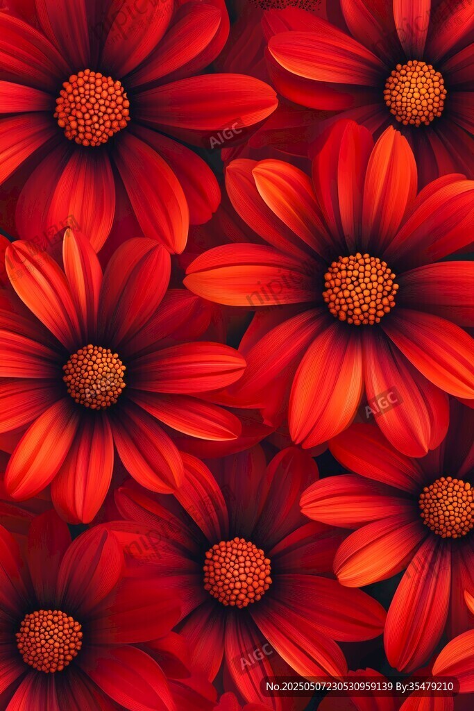 熱烈綻放的紅色花卉圖案
