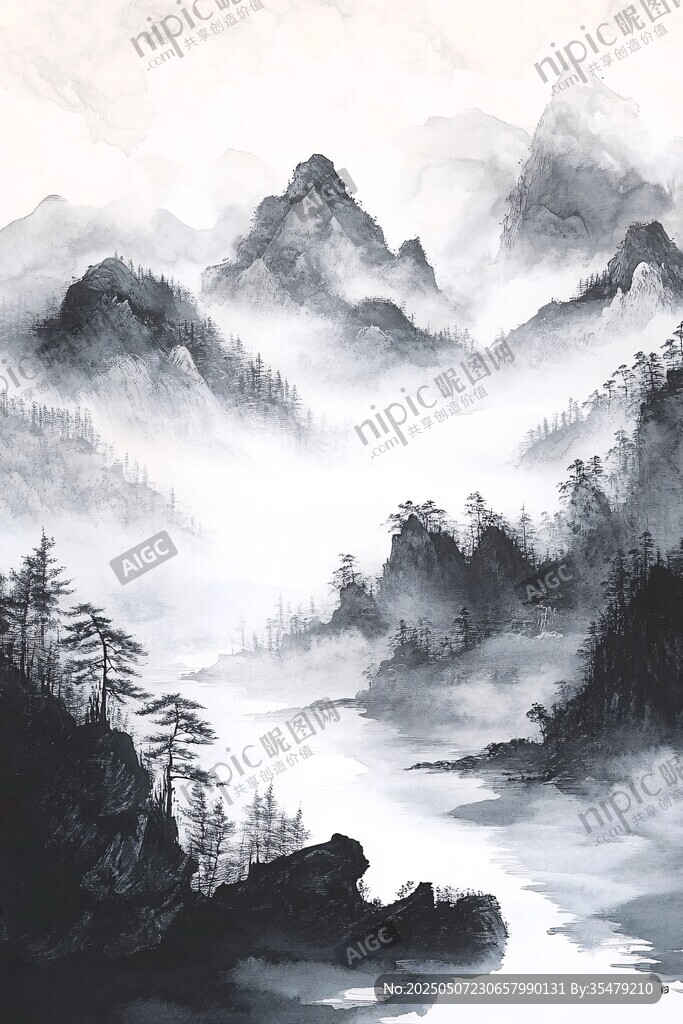 水墨山水間 云霧繞奇峰
