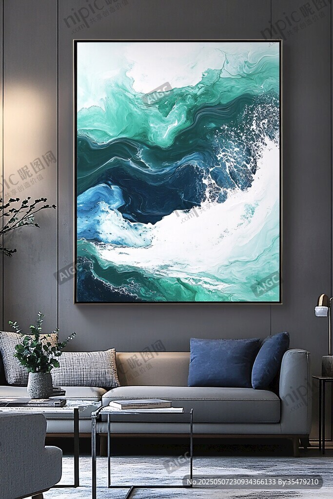 抽象海浪裝飾畫 客廳新景