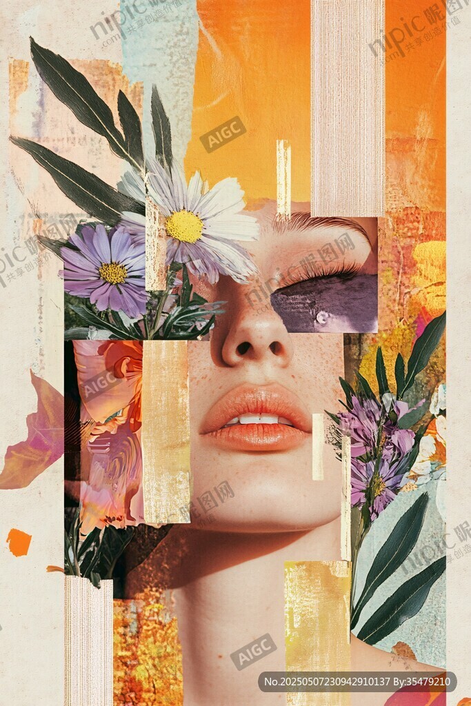 拼貼藝術下的夢幻花卉美人