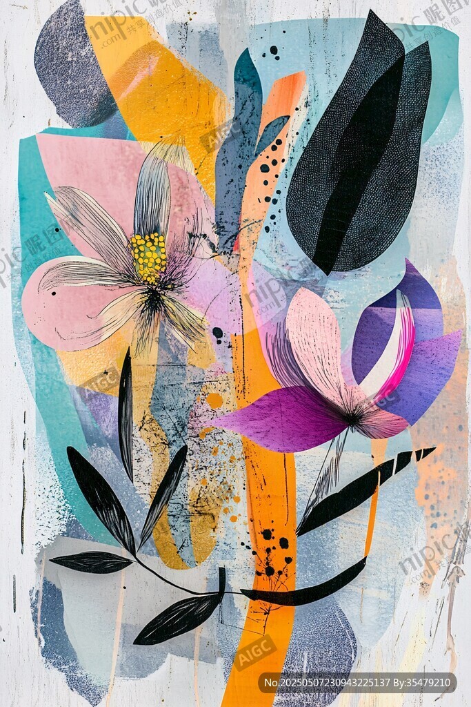抽象花卉藝術插畫作品