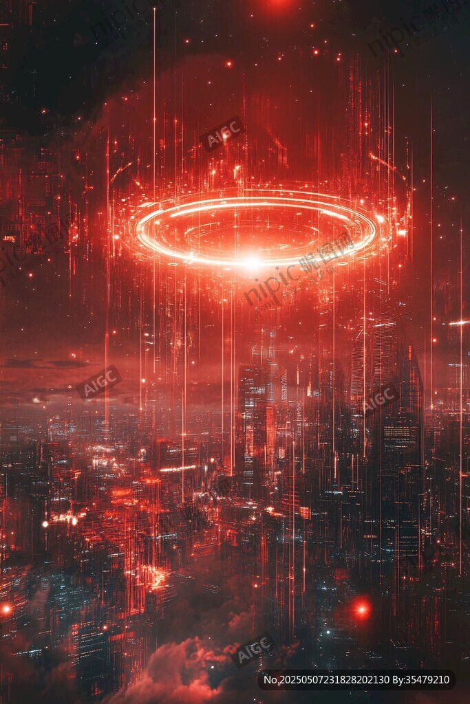 科幻城市上空的神秘光環(huán)