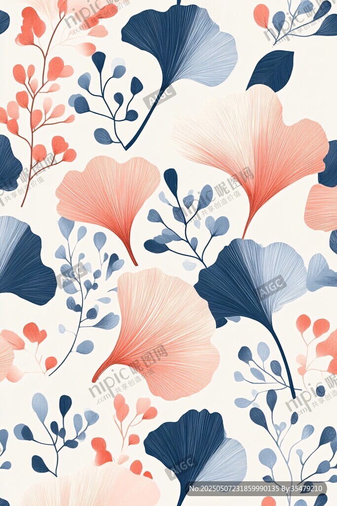 銀杏花卉圖案的唯美插畫
