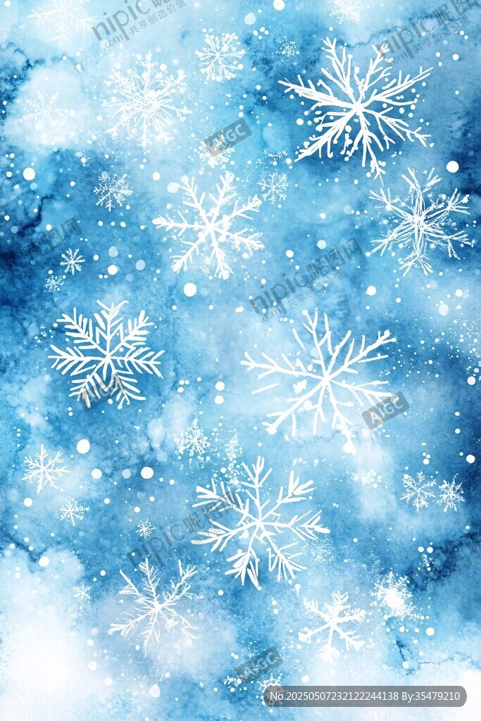 夢幻藍(lán)色雪花水彩背景圖