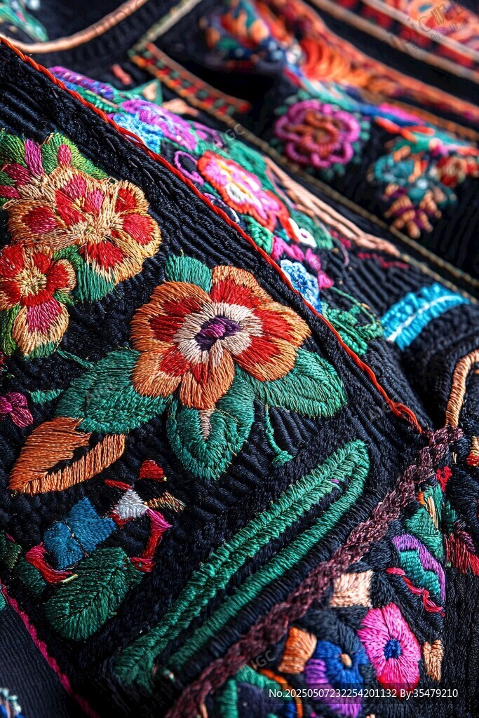 多彩民族刺繡織物特寫