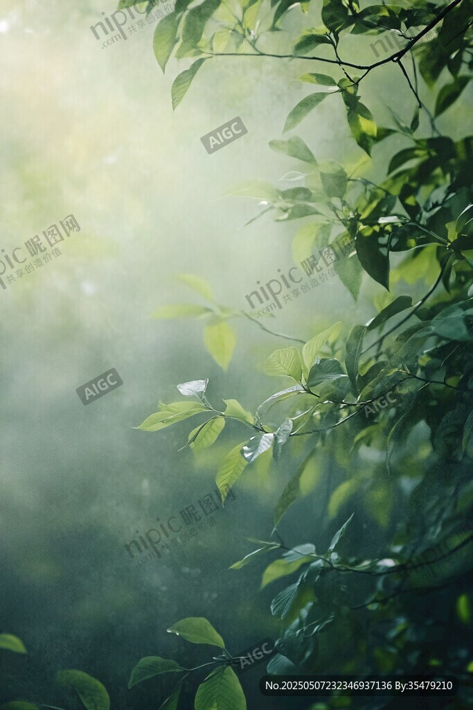陽光灑落綠意盎然的枝葉