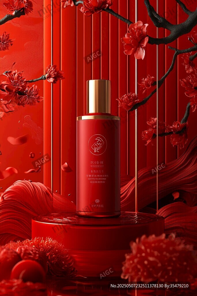 紅色奢華風(fēng)護(hù)膚品優(yōu)雅展示