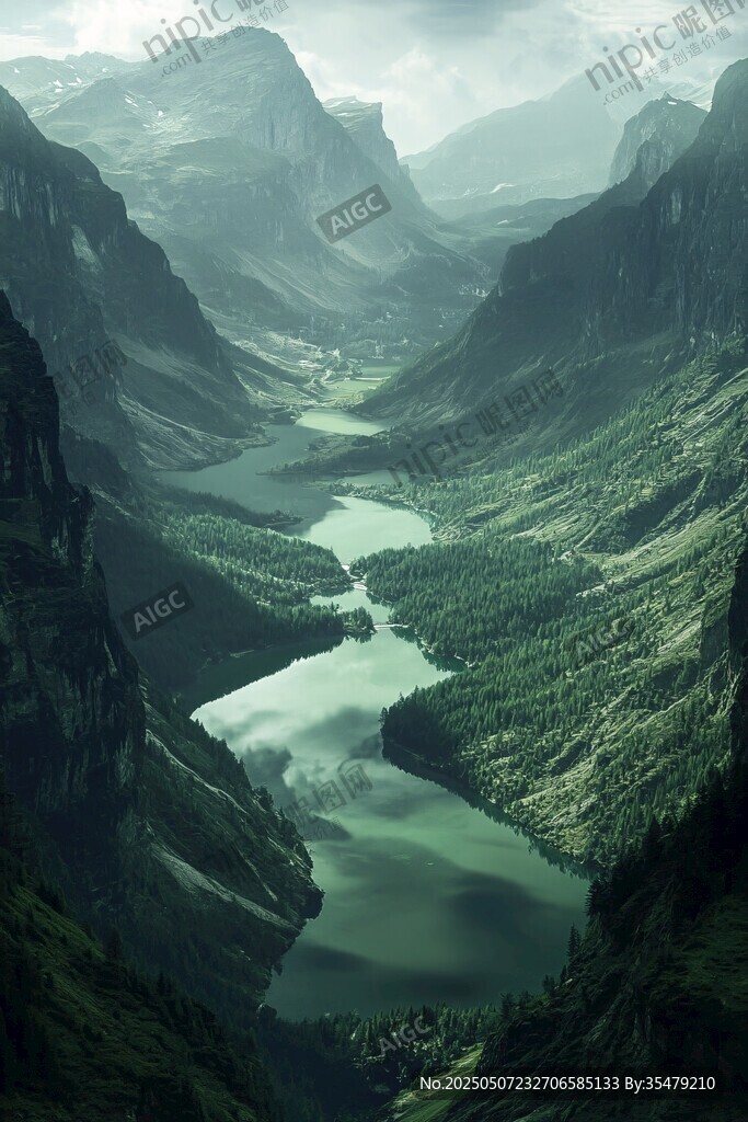 壯麗山谷中的蜿蜒河流