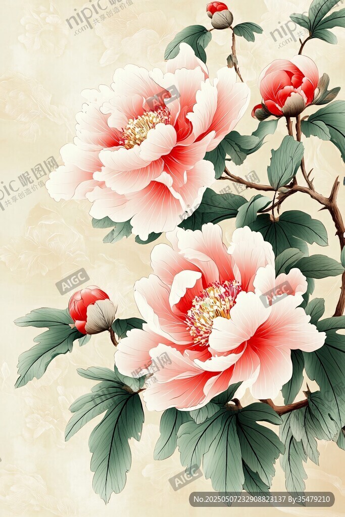 國色牡丹綻放圖
