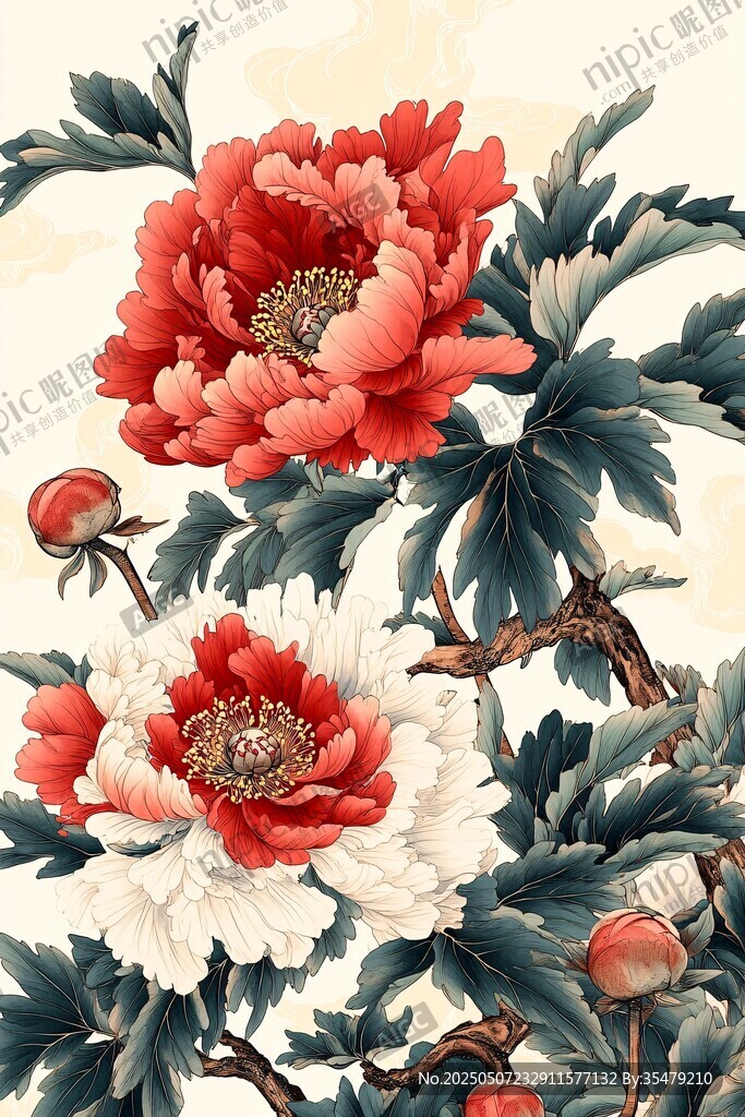 國畫牡丹花卉圖