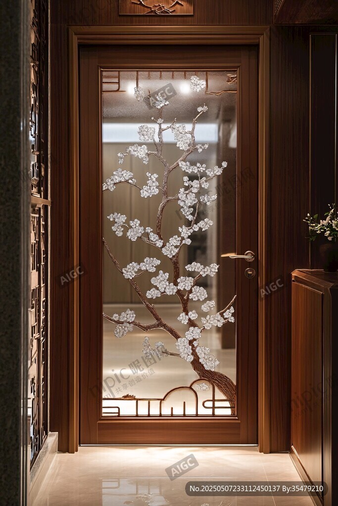 中式繁花玻璃門 雅致入戶