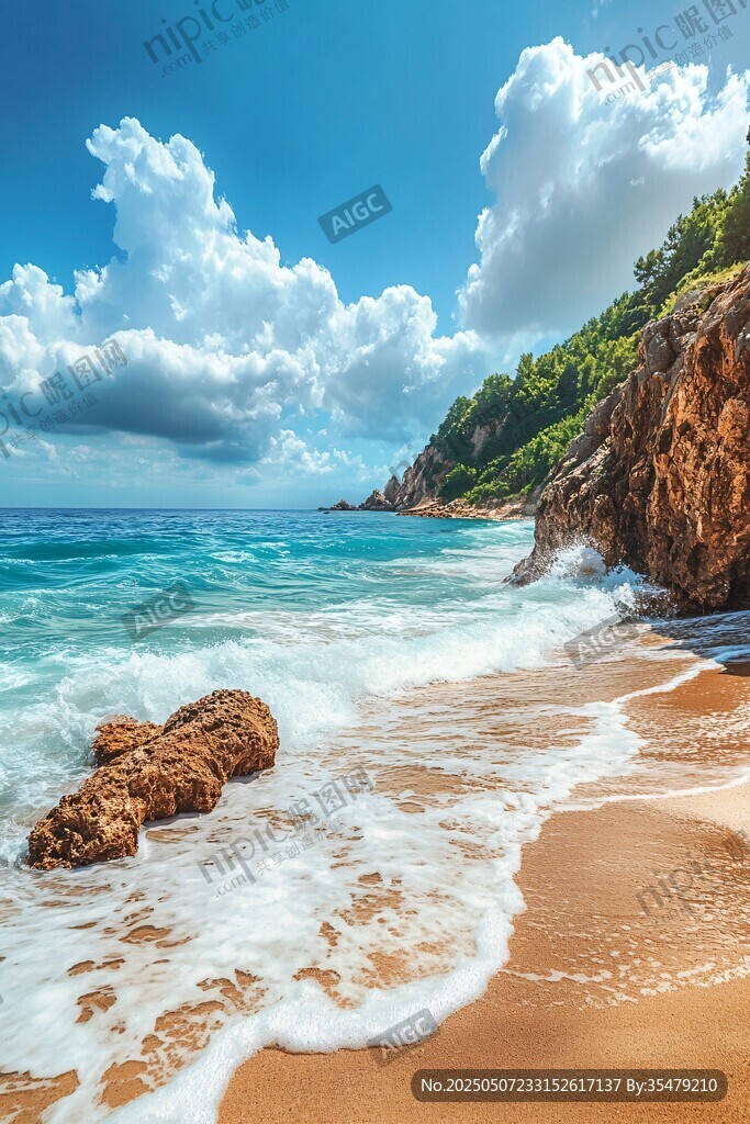 美麗海濱風光 海浪拍沙灘