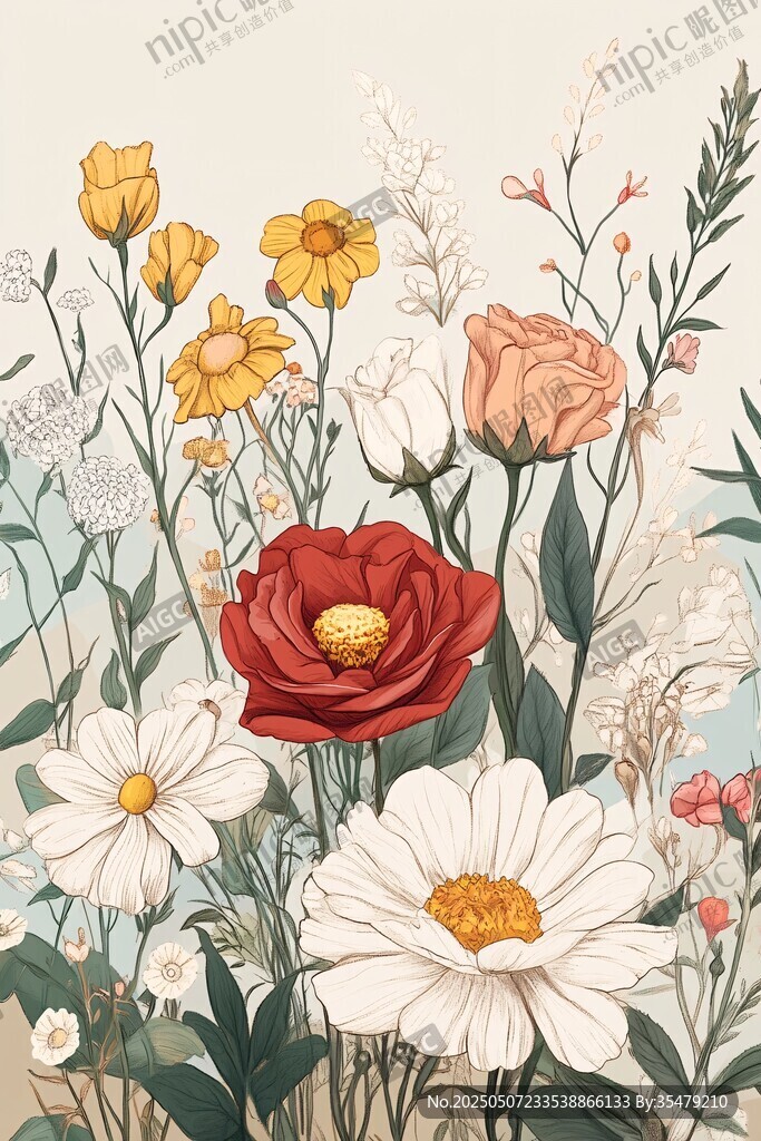 繽紛花卉插畫 自然之美