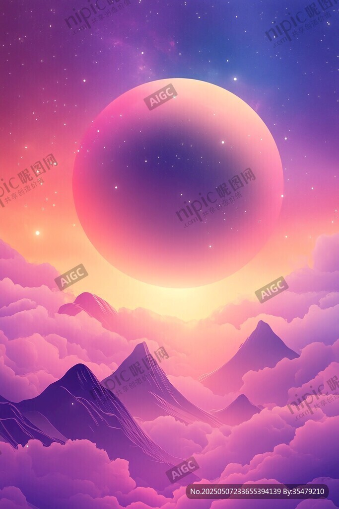 夢幻星空下的云海山巒