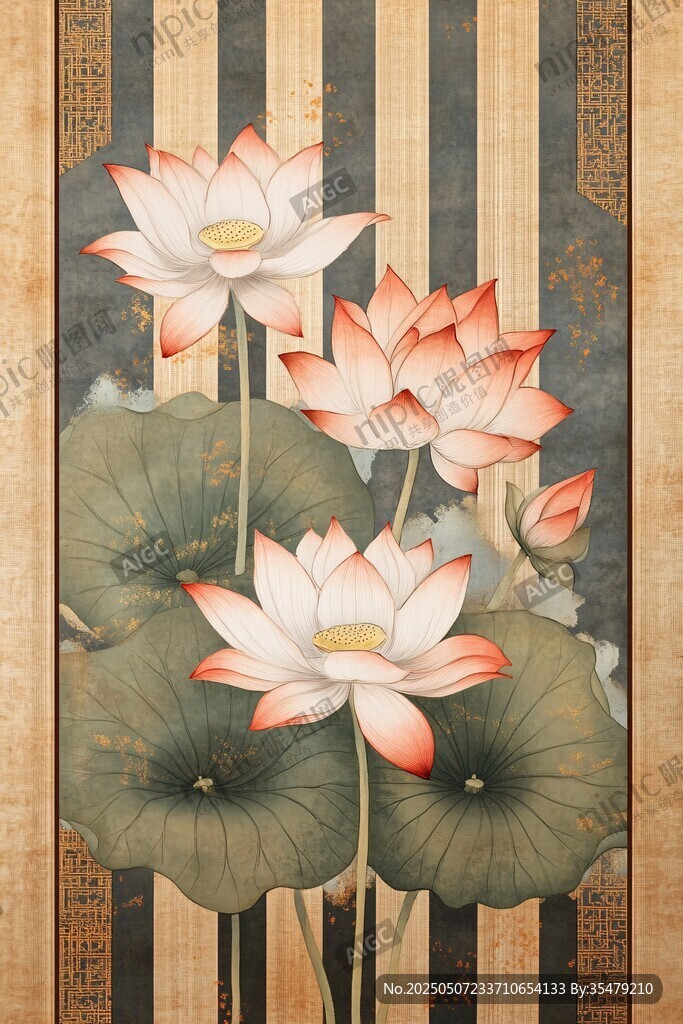 中式水墨荷花裝飾畫(huà)