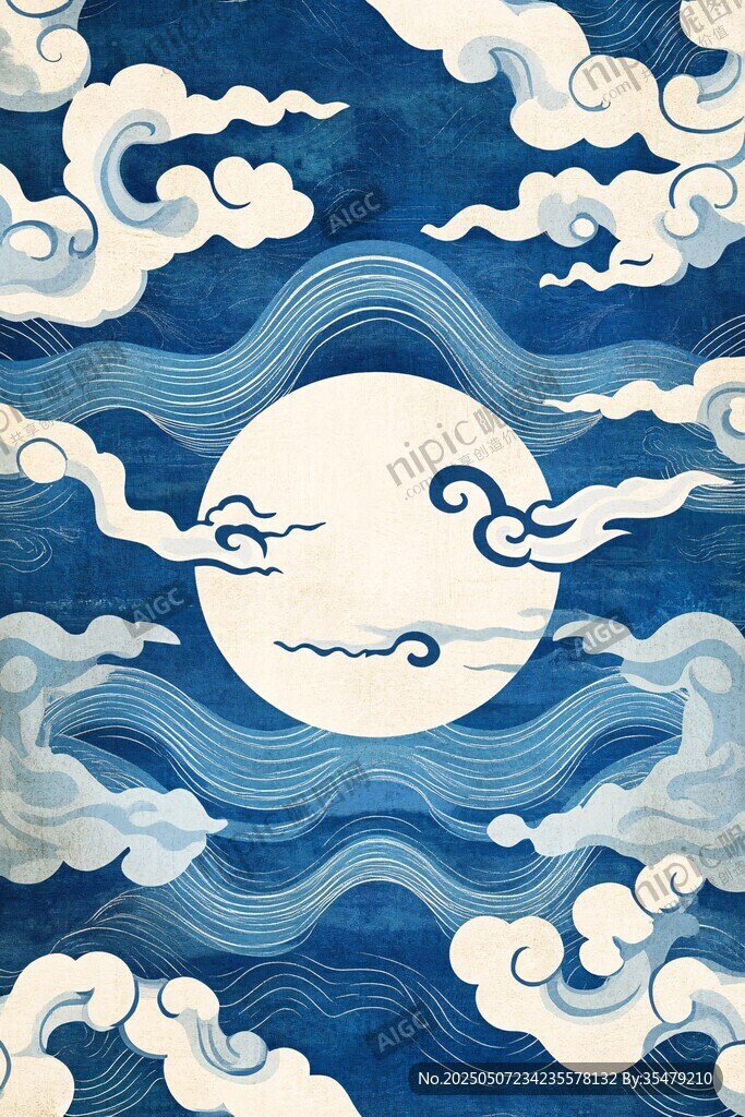 月夜云海中式古風圖案