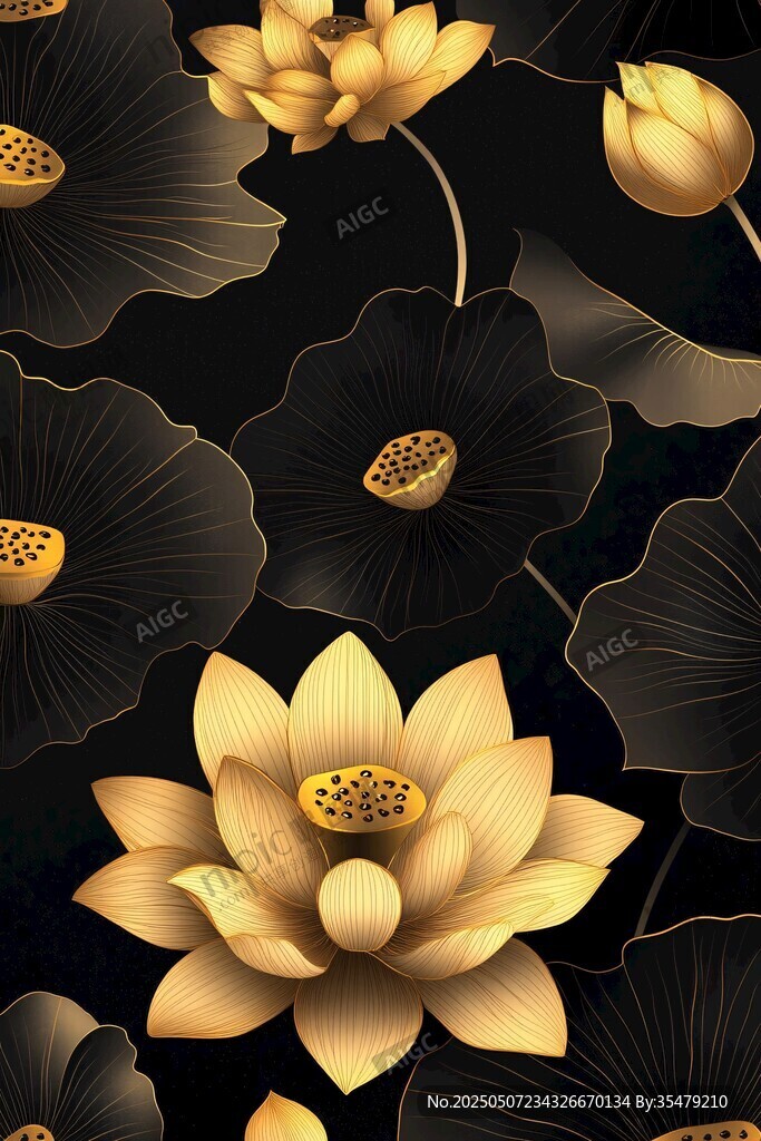 黑金蓮花中式典雅圖案
