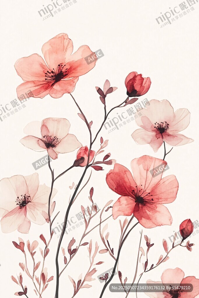 水彩粉色花卉插畫