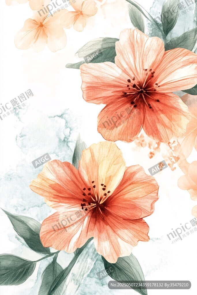 水彩風(fēng)橙色花卉清新插畫