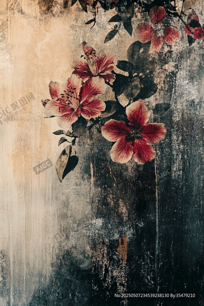 復古風花卉藝術畫作