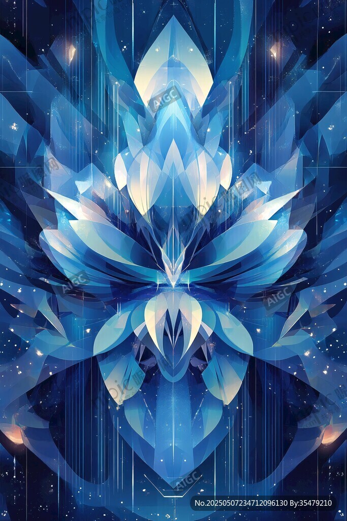 夢(mèng)幻藍(lán)色水晶花朵插畫(huà)