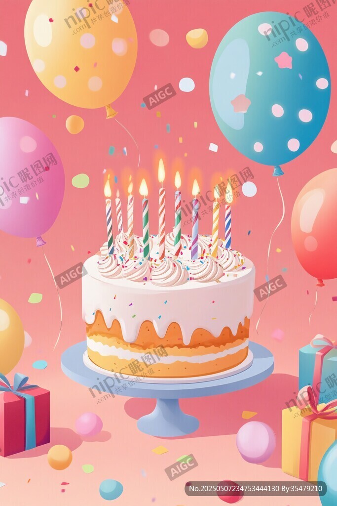 生日蛋糕慶祝場景插畫