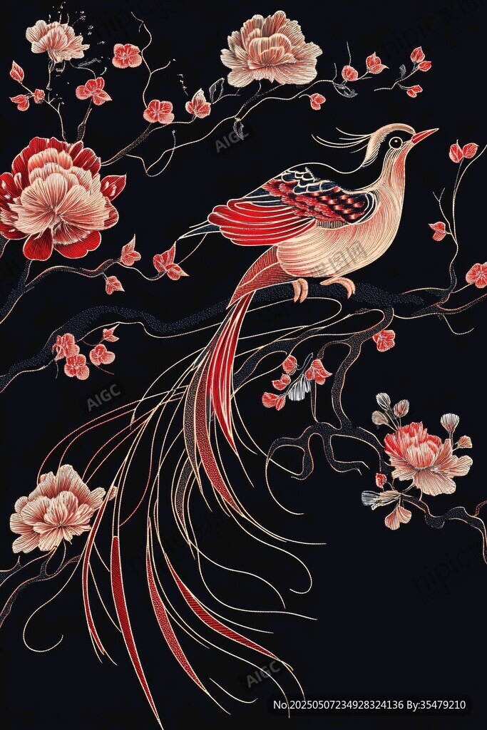 中式花鳥圖 鳳棲繁花間
