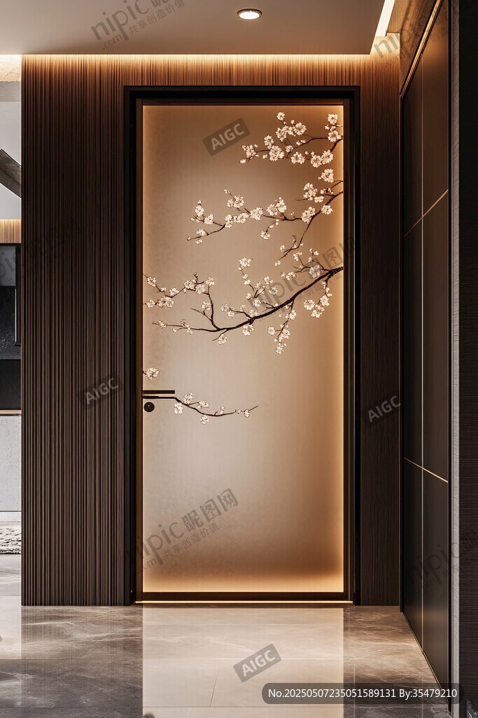 中式玄關(guān)梅花裝飾門(mén)設(shè)計(jì)