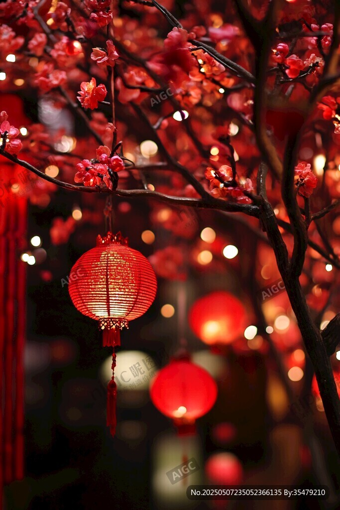 紅燈籠映繁花添古韻
