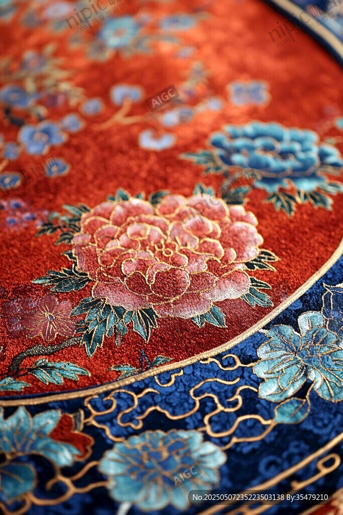 中式刺繡花卉精美織物