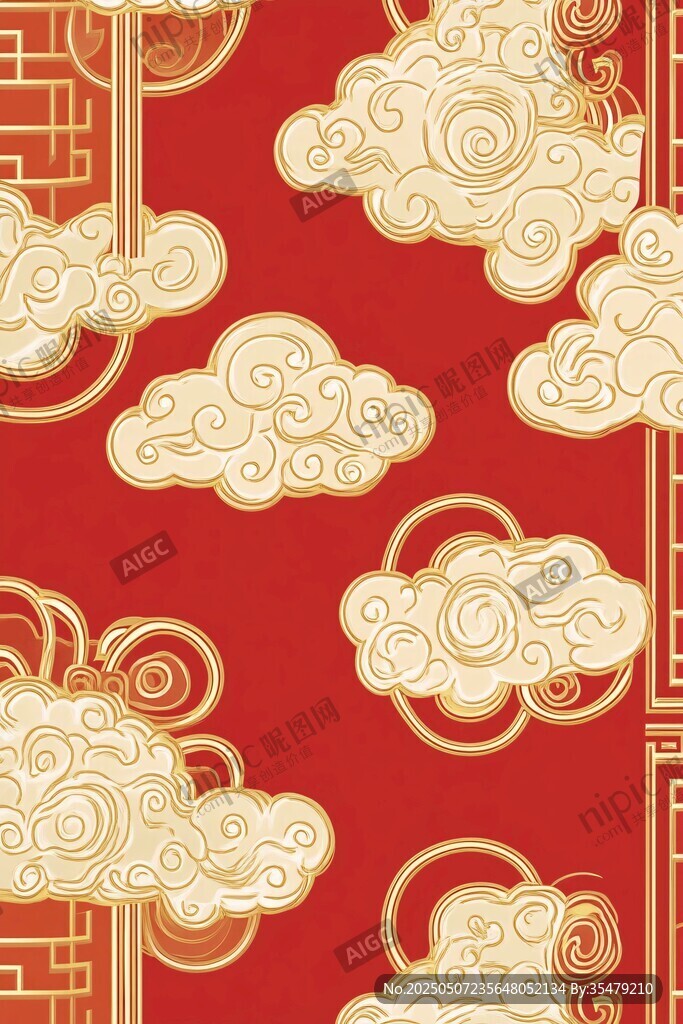中式紅底祥云傳統(tǒng)圖案