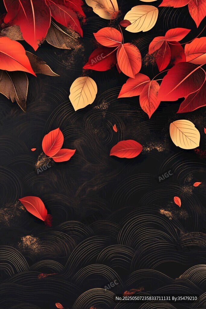 秋意紅葉與波紋背景圖