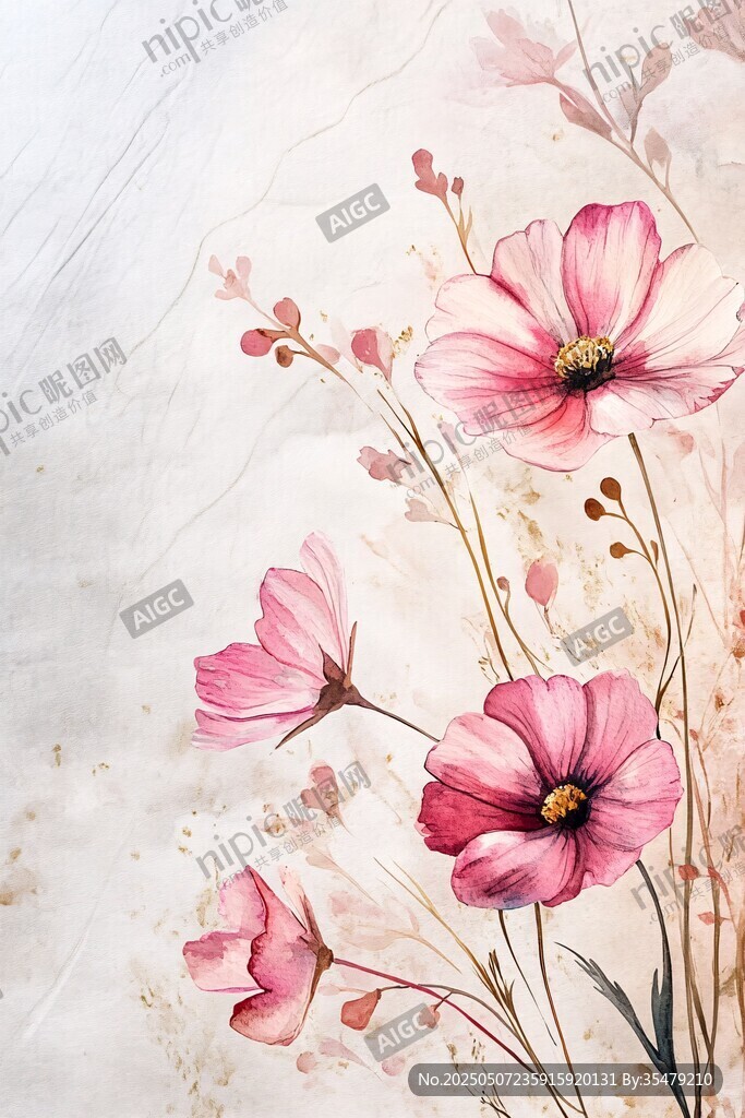 夢(mèng)幻粉色花卉插畫