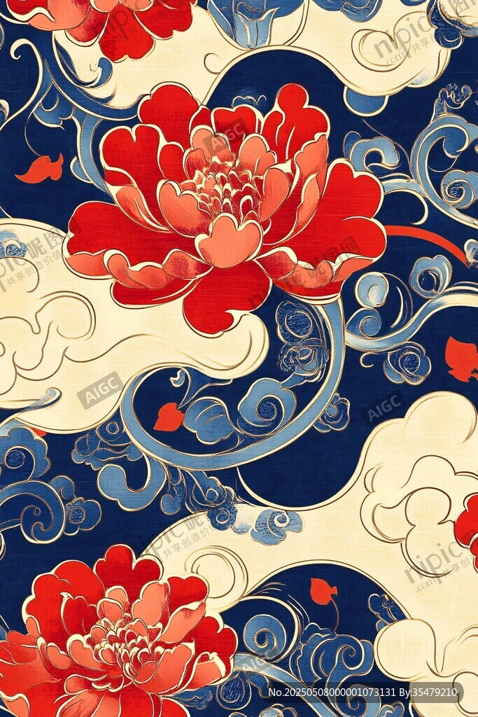 中式牡丹祥云花紋圖案