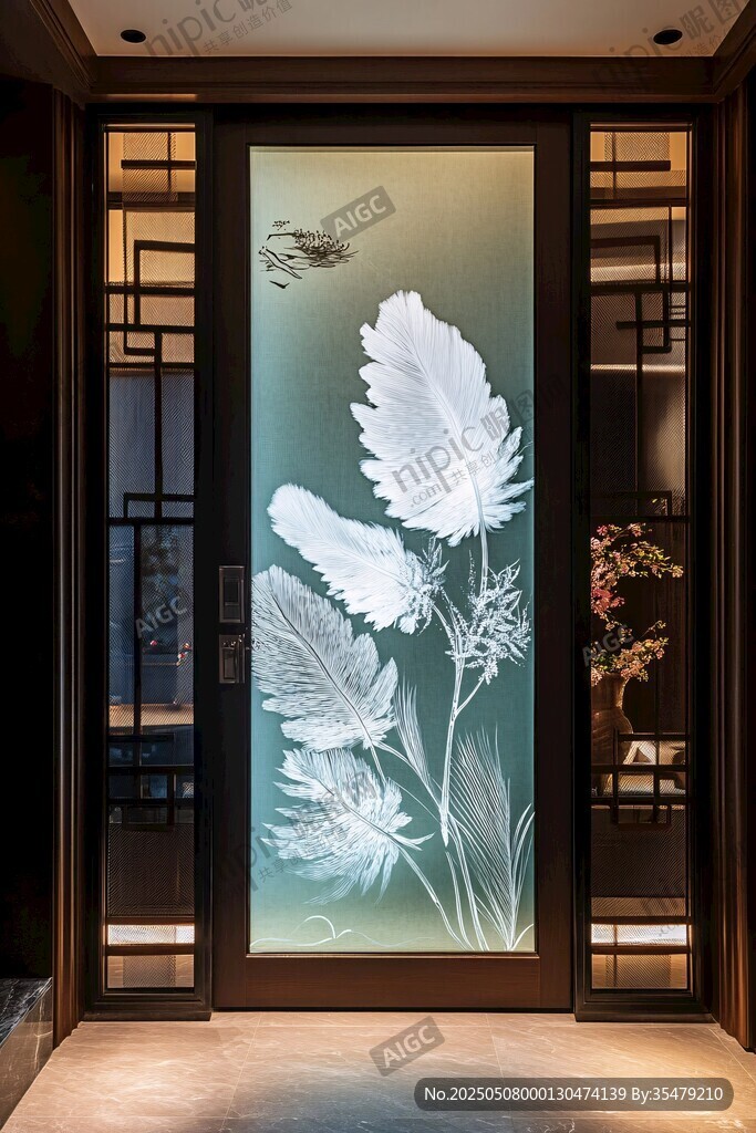中式玻璃屏風(fēng) 精美花卉圖案