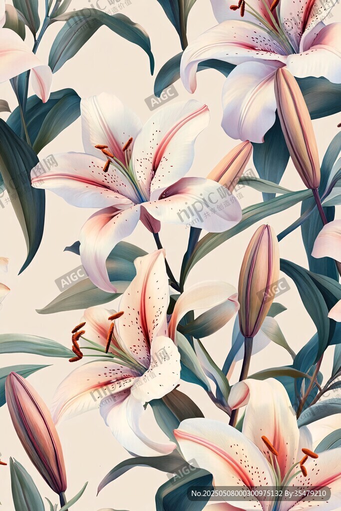 清新百合花卉圖案背景