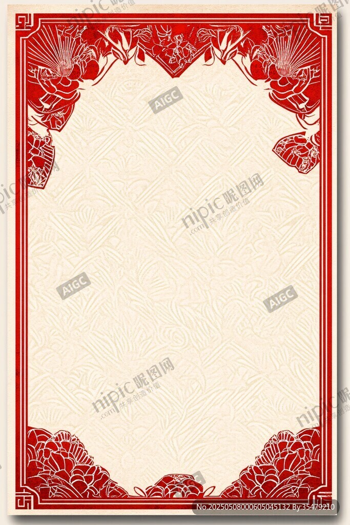 中式紅底花紋邊框背景圖