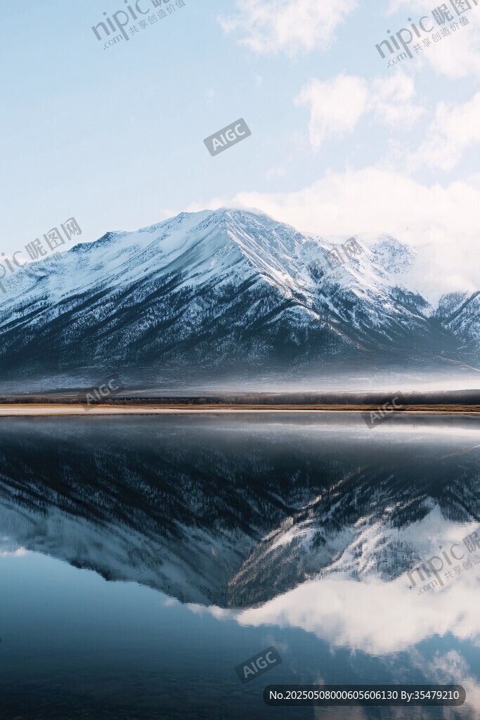 雪山映湖景 純凈自然美