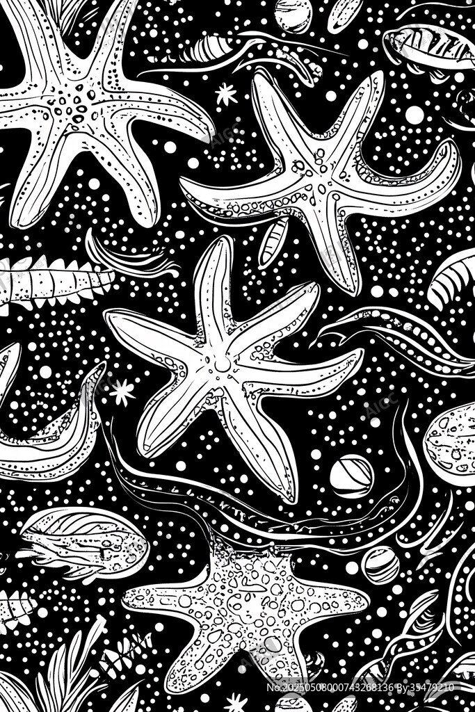黑白海星海洋元素圖案
