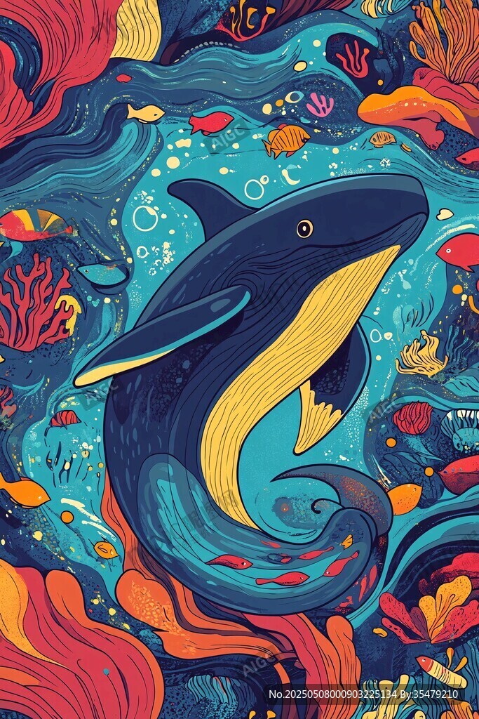 夢(mèng)幻海底的鯨魚暢游圖景