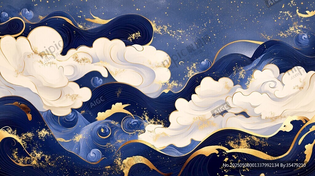 中式夢(mèng)幻云海星空背景圖