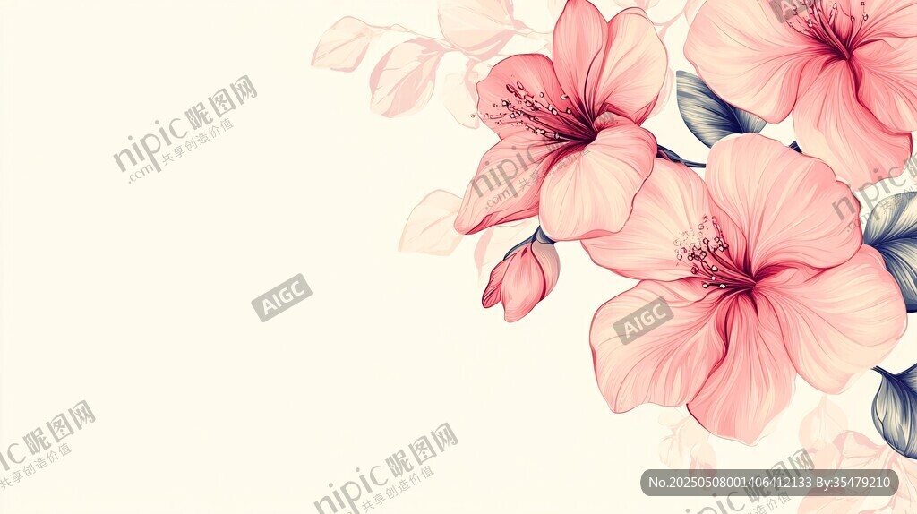 粉色花卉插畫背景圖