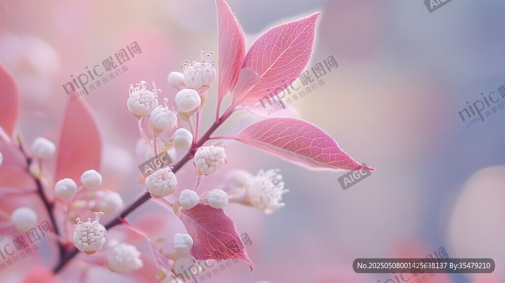 夢(mèng)幻粉色花卉枝葉特寫