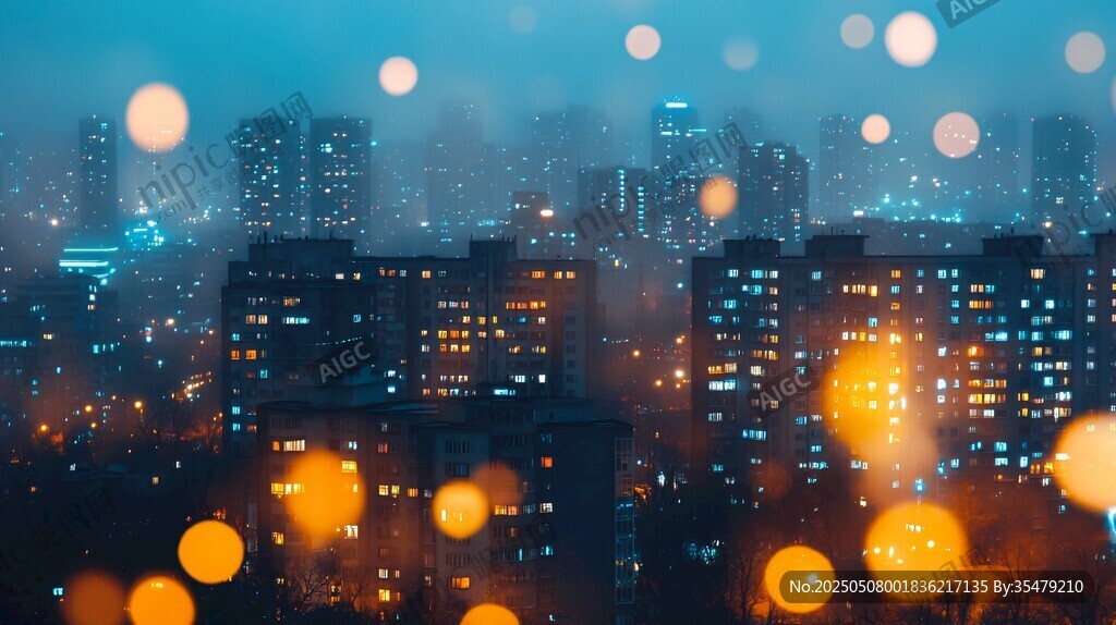 雨夜中的城市璀璨燈火