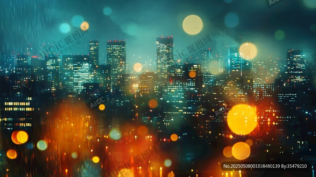 夢幻雨夜中的璀璨城市景觀